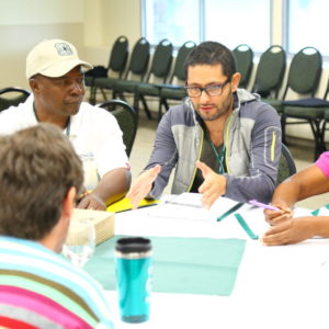 People talking around a table