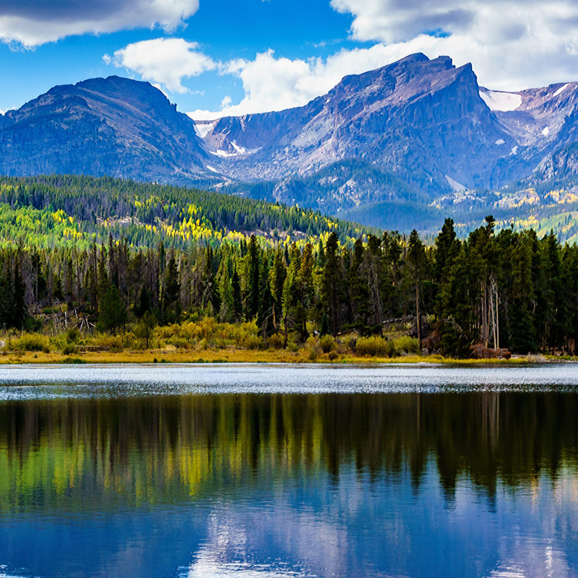 Large mountains over a mountain lake