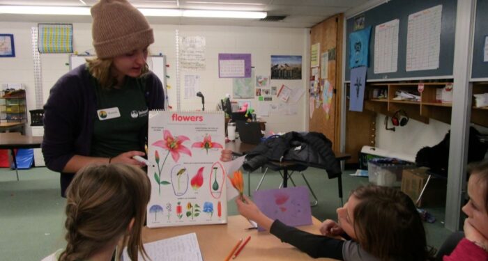 Students learn the parts of a flower
