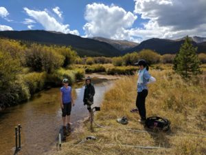 Graduate students study water sustainability near a riverbed at Colorado State University