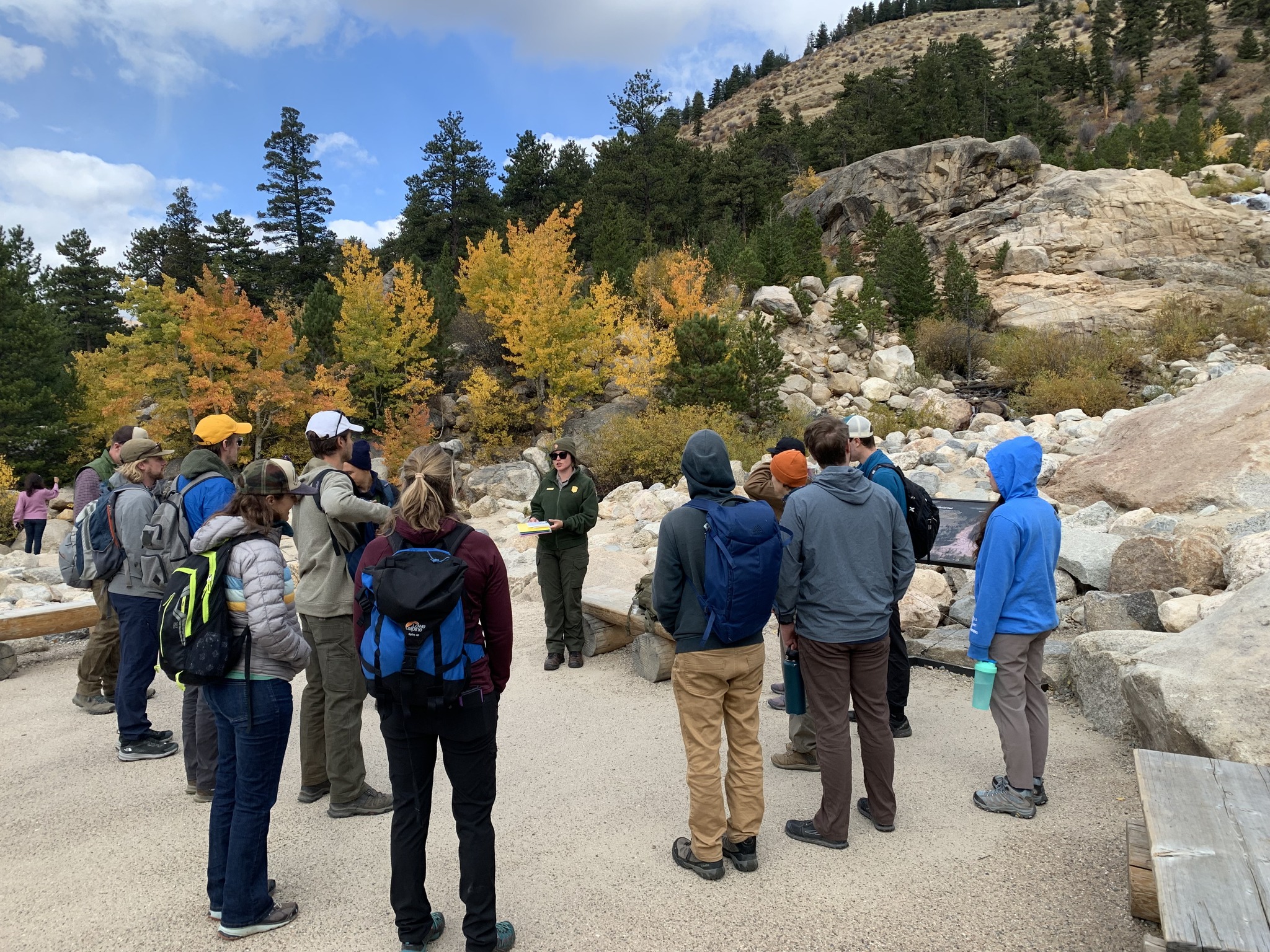 Conservation Leadership students at Rocky Mountain National Park meeting with a park ranger.