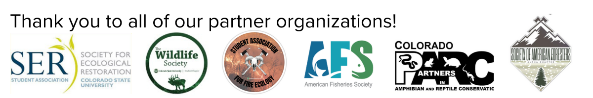 Passport Through Nature partner organization logos (Society of Ecological Restoration, The Wildlife Society, Student Association for Fire Ecology, American Fisheries Society, Colorado PARC, Society of American Foresters